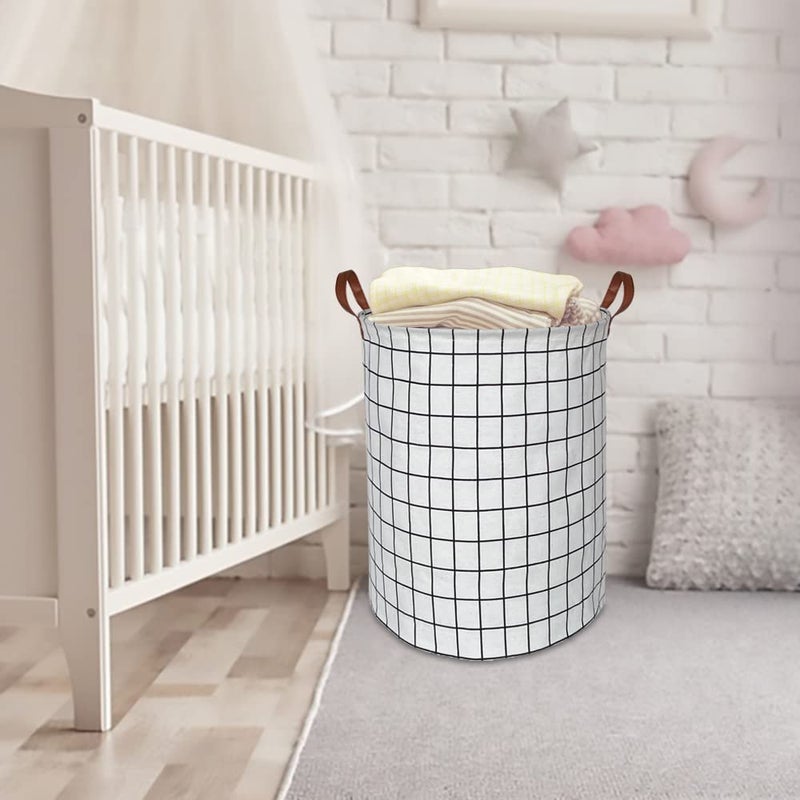 CLOCOR Collapsible Round Laundry Hamper/Large Storage Basket/Toys Bin/Boys and Girls Hamper/Room Decor (White check) - Image 4